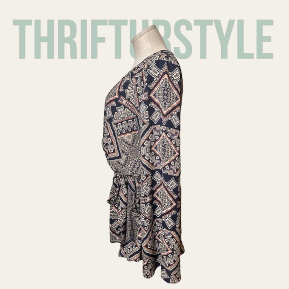 Womens Geometric Print Romper V Neck Long Sleeve Casual‎ Jumpsuit - Picture 4 of 9